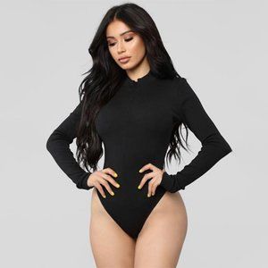 Mock Neck Zip Front Long Sleeve Bodysuit